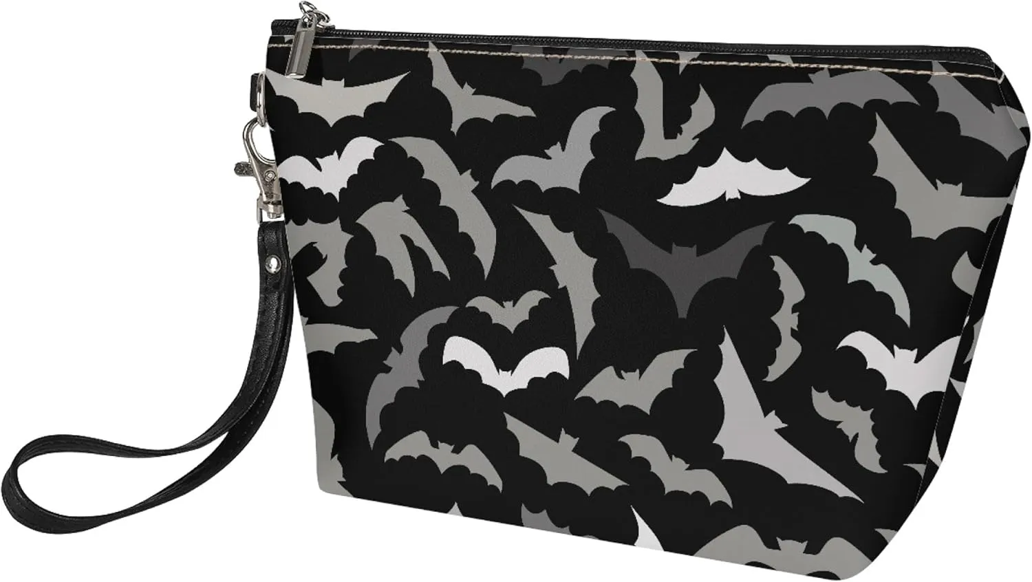 Halloween Bat Cosmetic Bag for Women Travel Makeup Bags Water Resistant PU Leather Small Pouch Bag with Zip
