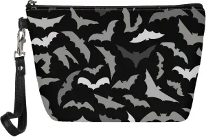 Halloween Bat Cosmetic Bag for Women Travel Makeup Bags Water Resistant PU Leather Small Pouch Bag with Zip