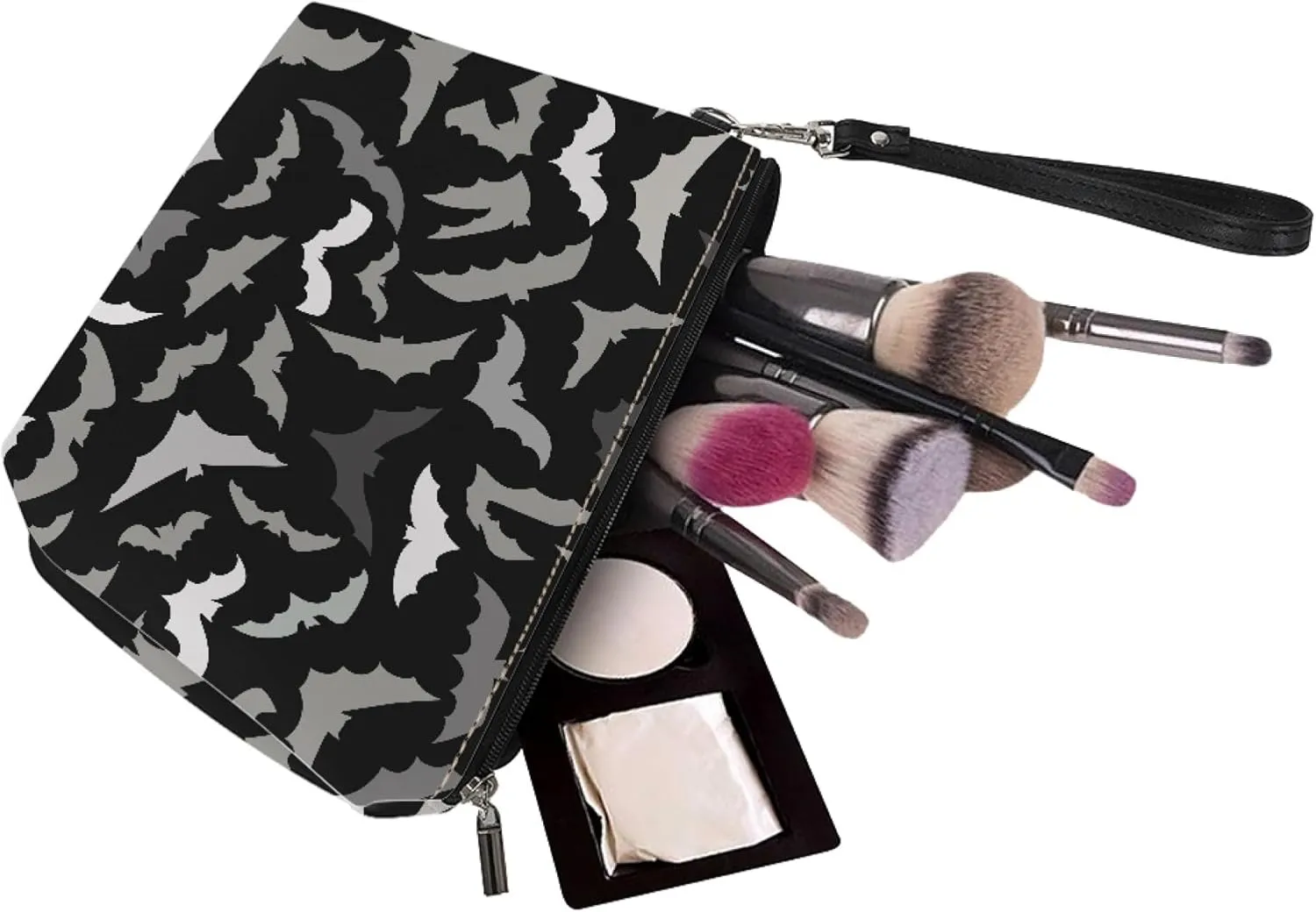 Halloween Bat Cosmetic Bag for Women Travel Makeup Bags Water Resistant PU Leather Small Pouch Bag with Zip