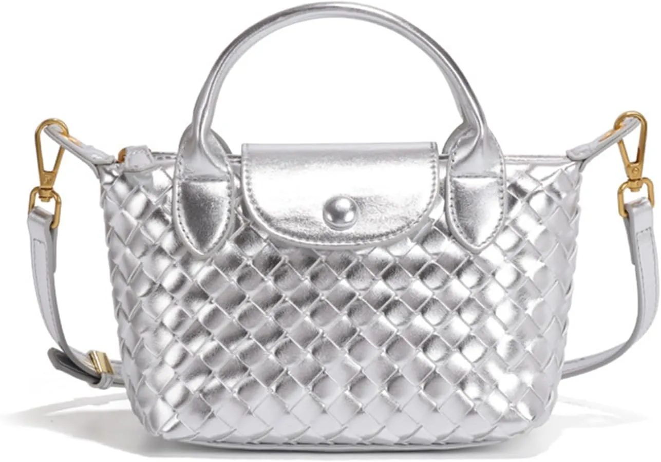 Handwoven solid color soft leather handbag, crossbody bag, women's party bag