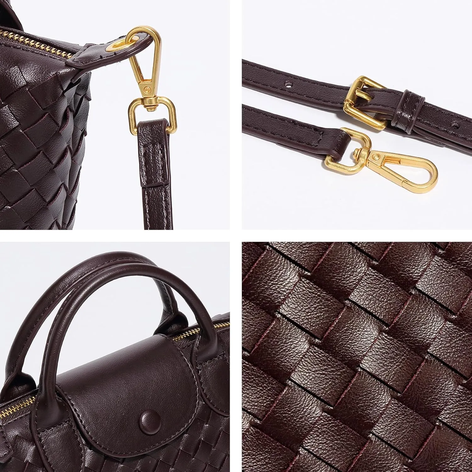 Handwoven solid color soft leather handbag, crossbody bag, women's party bag