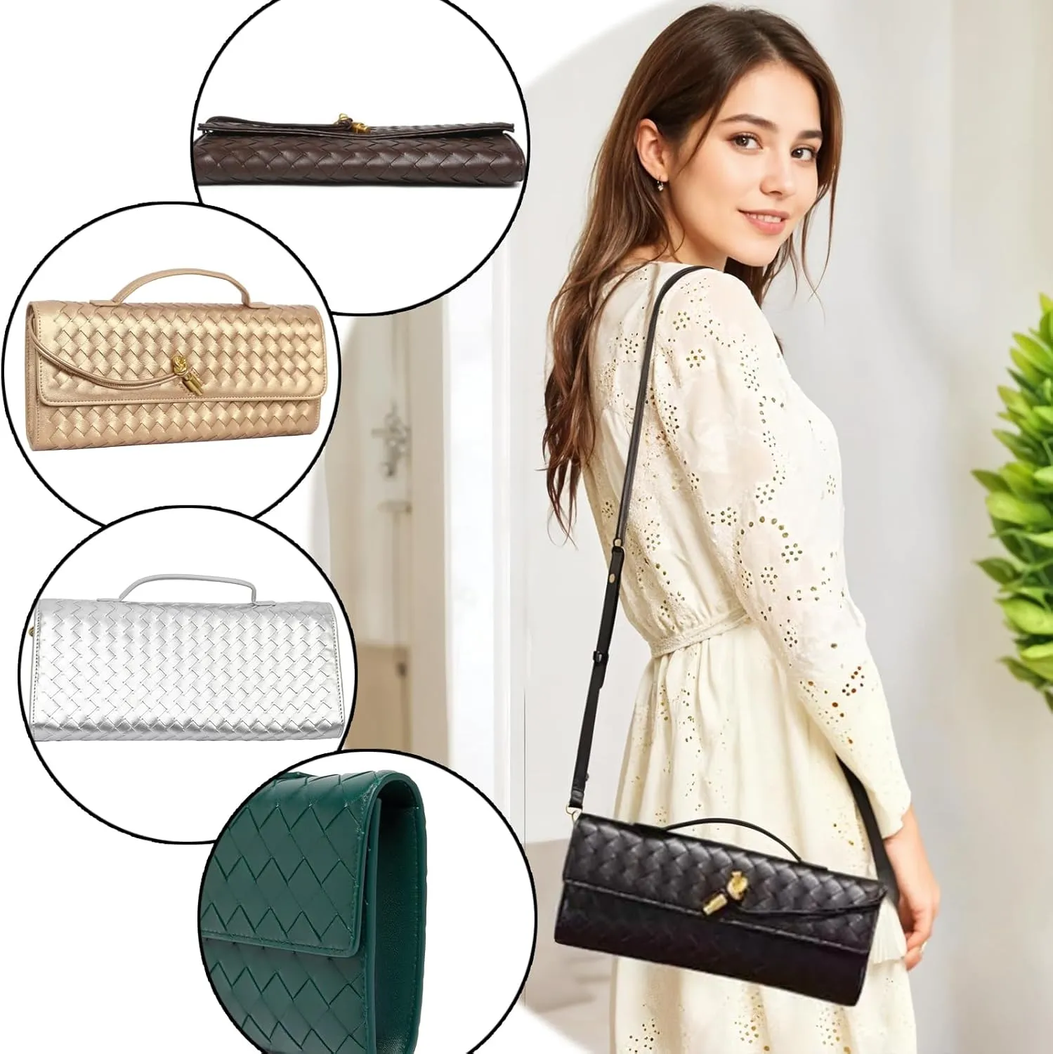 Handwoven solid color soft leather handbag, crossbody bag, women's party bag