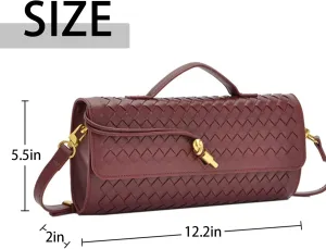 Handwoven solid color soft leather handbag, crossbody bag, women's party bag