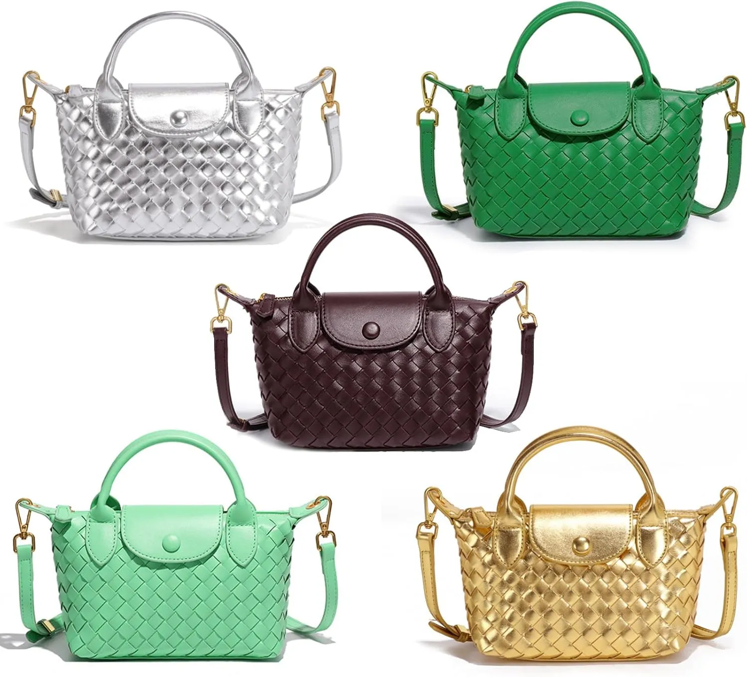 Handwoven solid color soft leather handbag, crossbody bag, women's party bag