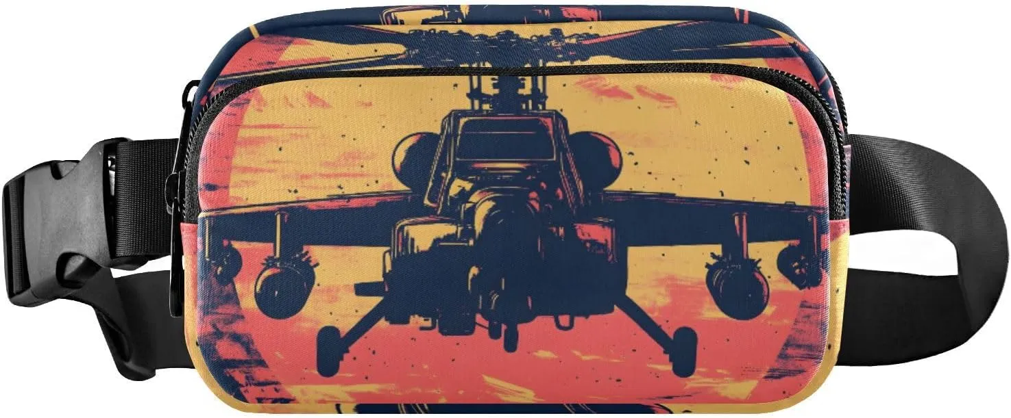 Helicopter Poster Fanny Packs for Women Men, Water Resistant Waist Pack Sling Bag Purse for Travel Hiking
