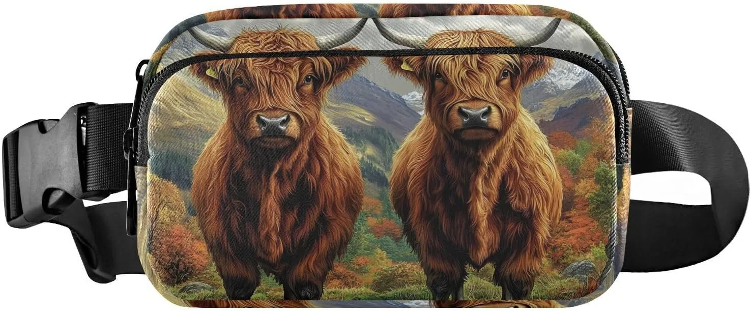 Highland Cows Fanny Pack Water Resistant, Women Men Waist Pack Sling Bag Purse for Travel Hiking