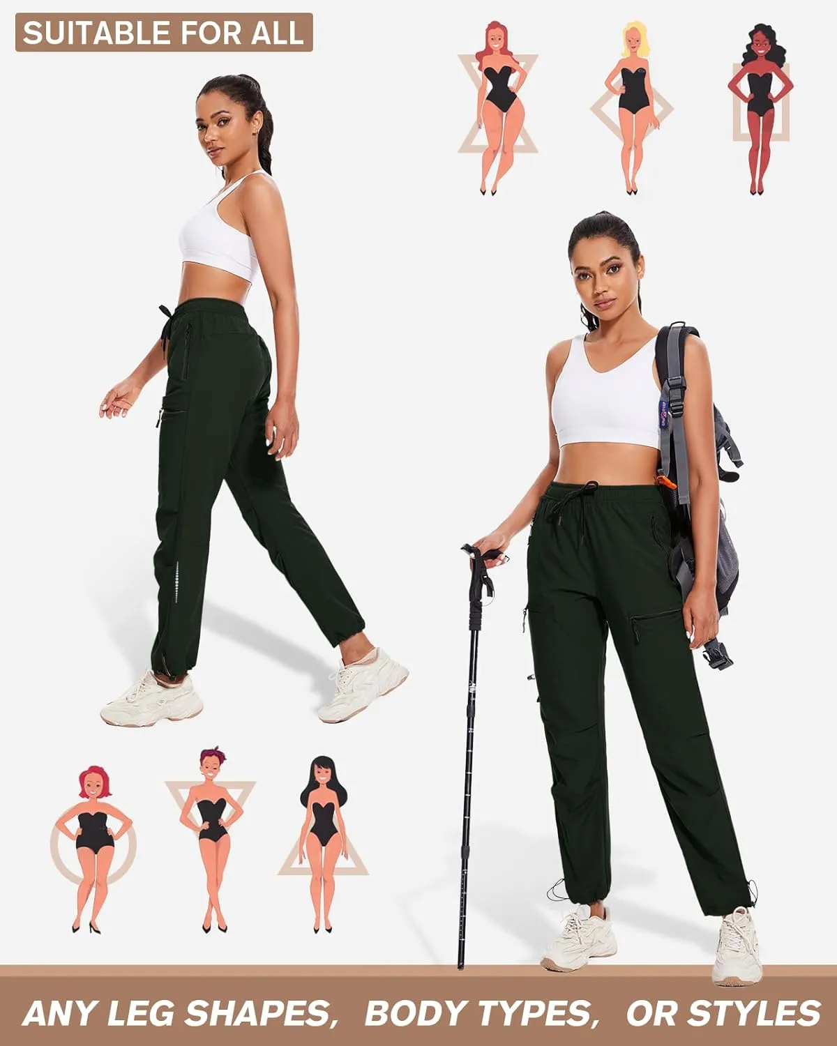 Hiking Pants Women Cargo Joggers for Women Summer Golf Travel Pant Lightweight Elastic Quick Dry Water Resistant with Pockets