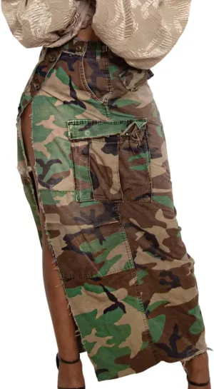 Hotmiss Camo Skirts for Women High Waisted Mini Skirt with Pocket Camouflage Skirt with Split
