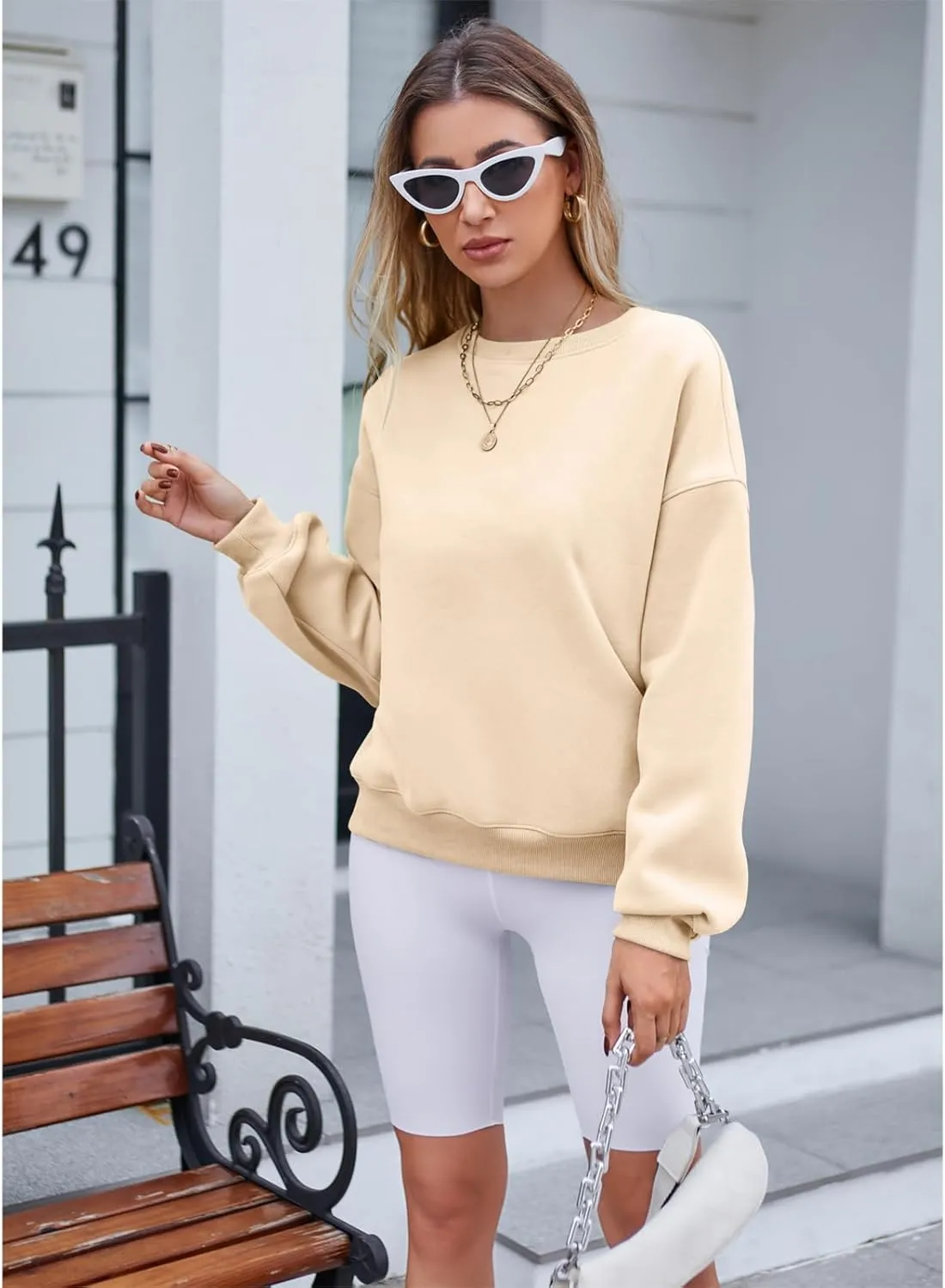 Hount Women's Crew Neck Sweatshirt Oversized Pullover Casual Fleece Long Sleeve Loose Fit Top Shirt Fashion 2024 Fall Clothes