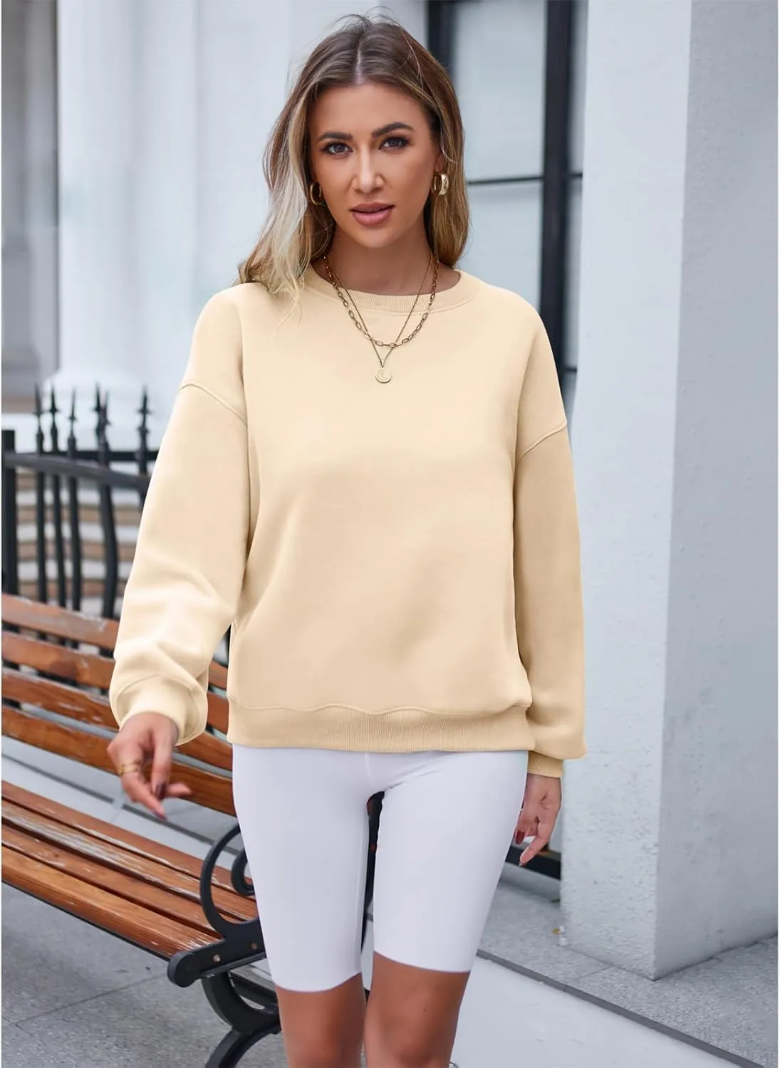 Hount Women's Crew Neck Sweatshirt Oversized Pullover Casual Fleece Long Sleeve Loose Fit Top Shirt Fashion 2024 Fall Clothes