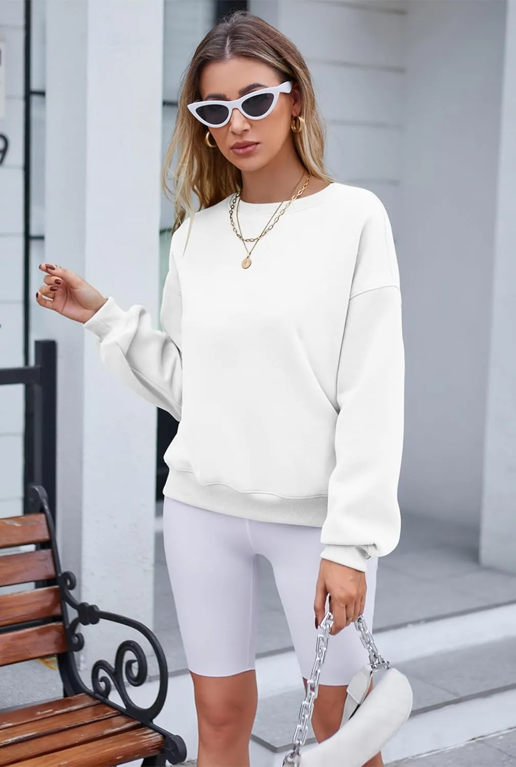 Hount Women's Crew Neck Sweatshirt Oversized Pullover Casual Fleece Long Sleeve Loose Fit Top Shirt Fashion 2024 Fall Clothes