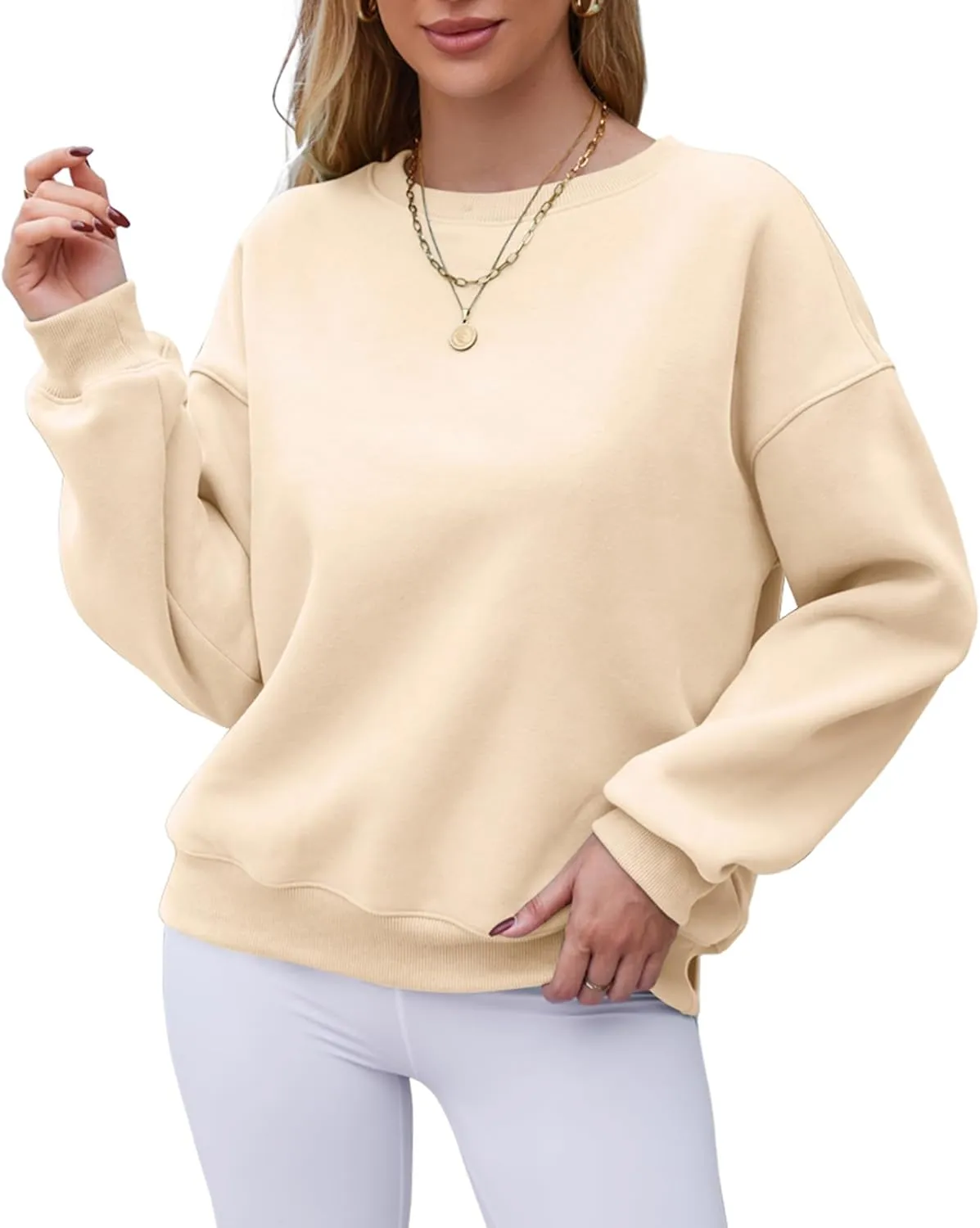 Hount Women's Crew Neck Sweatshirt Oversized Pullover Casual Fleece Long Sleeve Loose Fit Top Shirt Fashion 2024 Fall Clothes