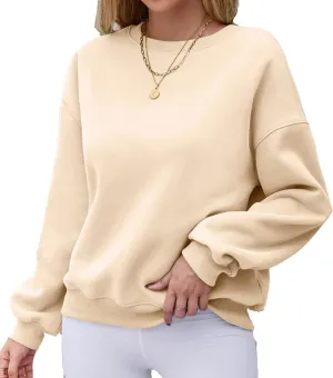 Hount Women's Crew Neck Sweatshirt Oversized Pullover Casual Fleece Long Sleeve Loose Fit Top Shirt Fashion 2024 Fall Clothes