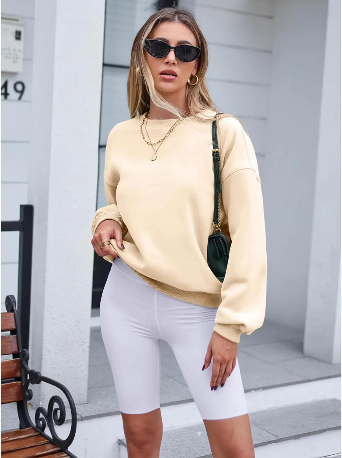 Hount Women's Crew Neck Sweatshirt Oversized Pullover Casual Fleece Long Sleeve Loose Fit Top Shirt Fashion 2024 Fall Clothes