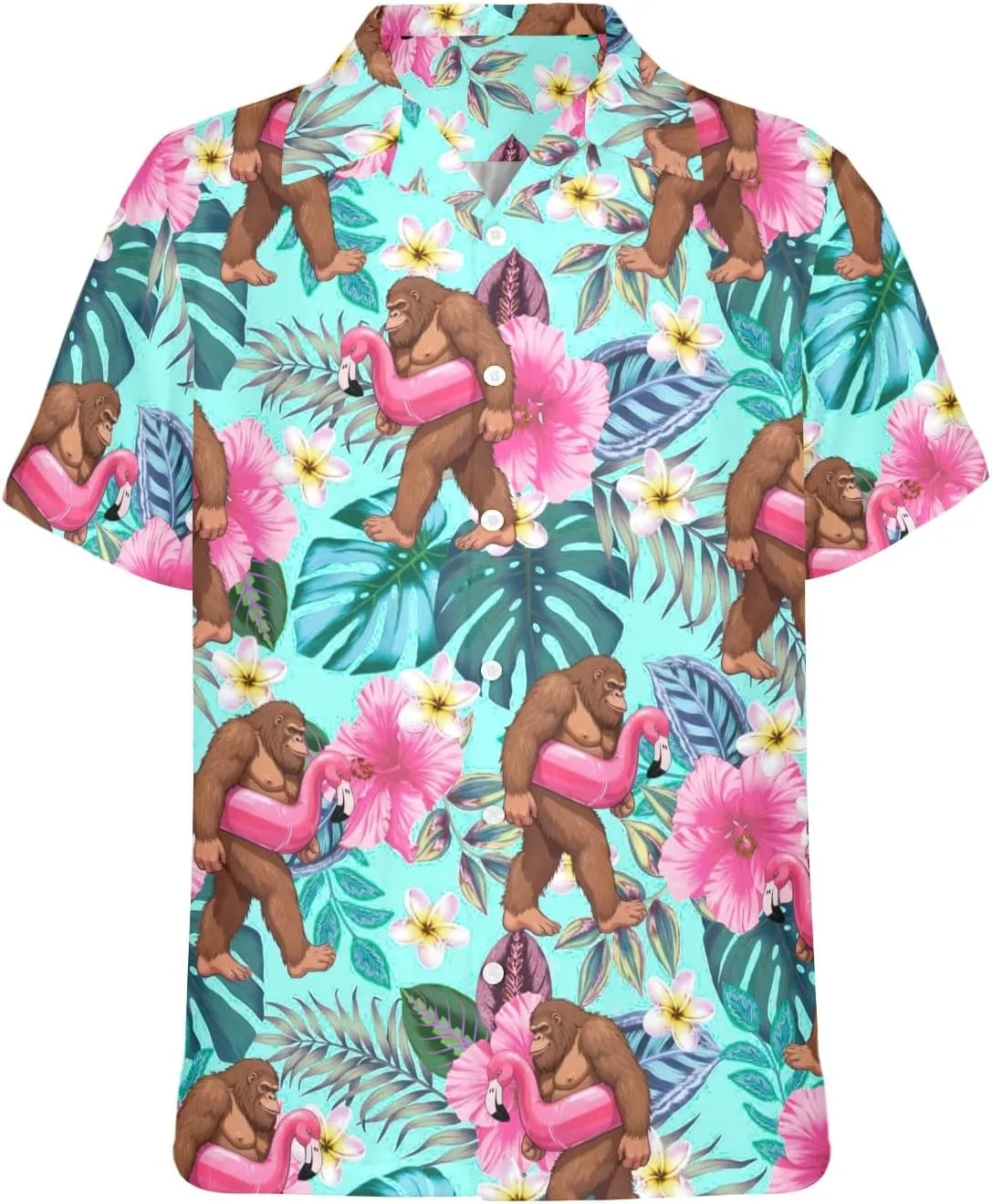 HUGLAZY Bigfoot Hawaiian Shirt for Men Bigfoot Christmas Shirts Button Down Short Sleeve Funny Party Outfit