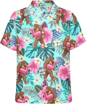 HUGLAZY Bigfoot Hawaiian Shirt for Men Bigfoot Christmas Shirts Button Down Short Sleeve Funny Party Outfit