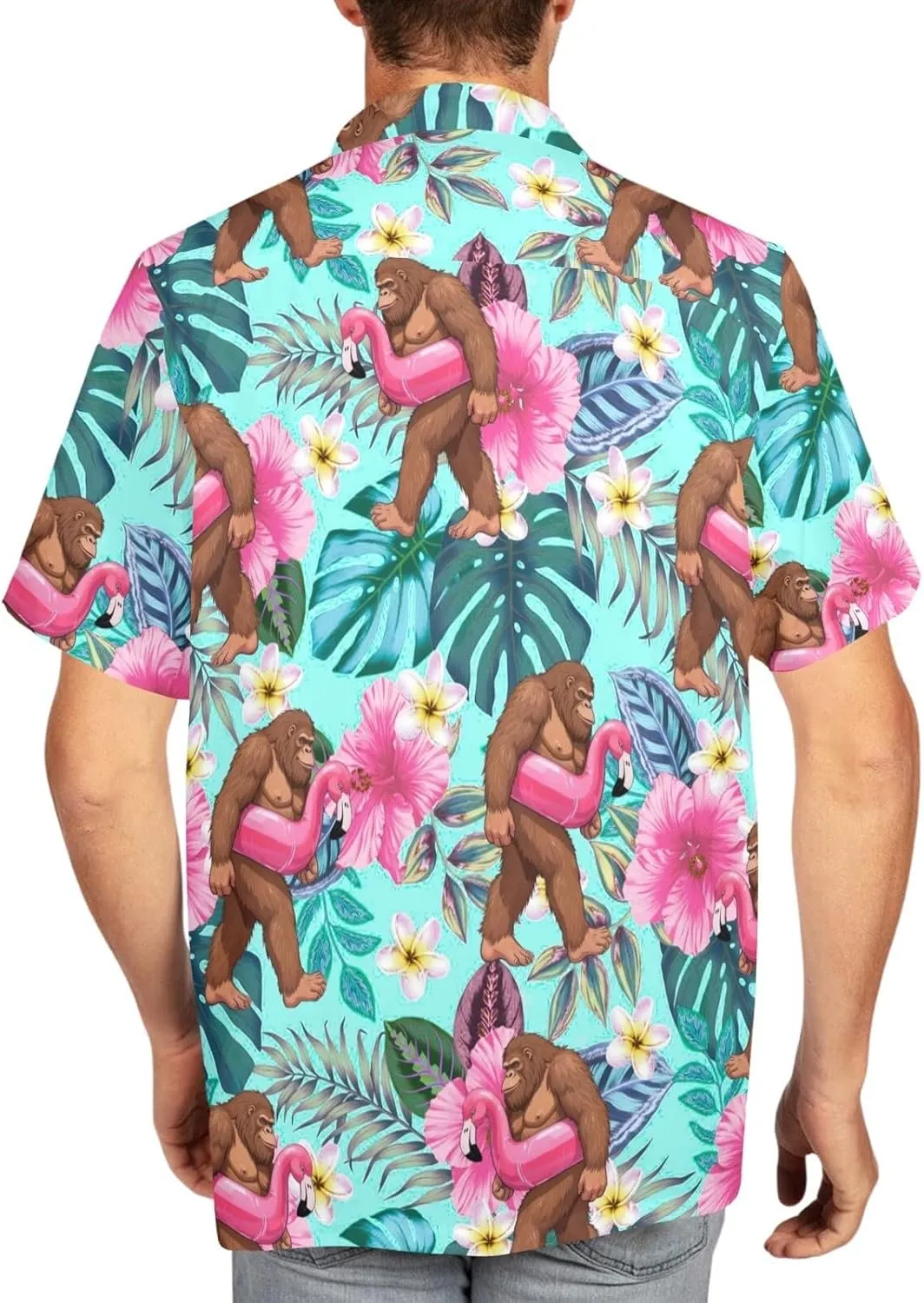 HUGLAZY Bigfoot Hawaiian Shirt for Men Bigfoot Christmas Shirts Button Down Short Sleeve Funny Party Outfit