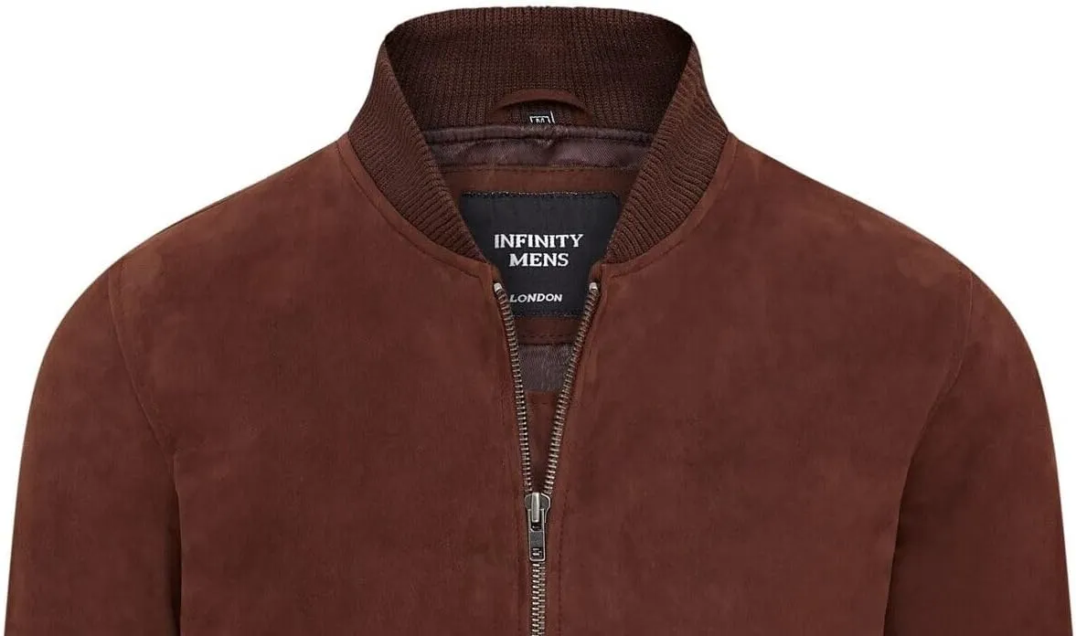 Infinity Leather Mens Soft Goat Suede MA-1 Varsity Bomber Jacket