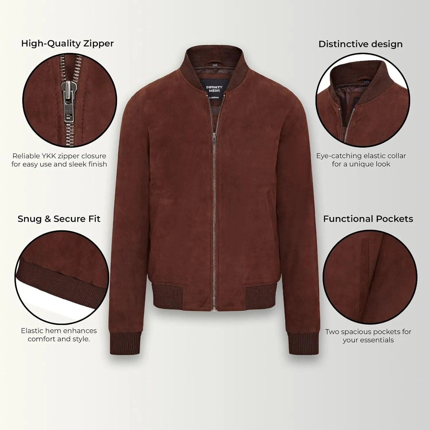 Infinity Leather Mens Soft Goat Suede MA-1 Varsity Bomber Jacket