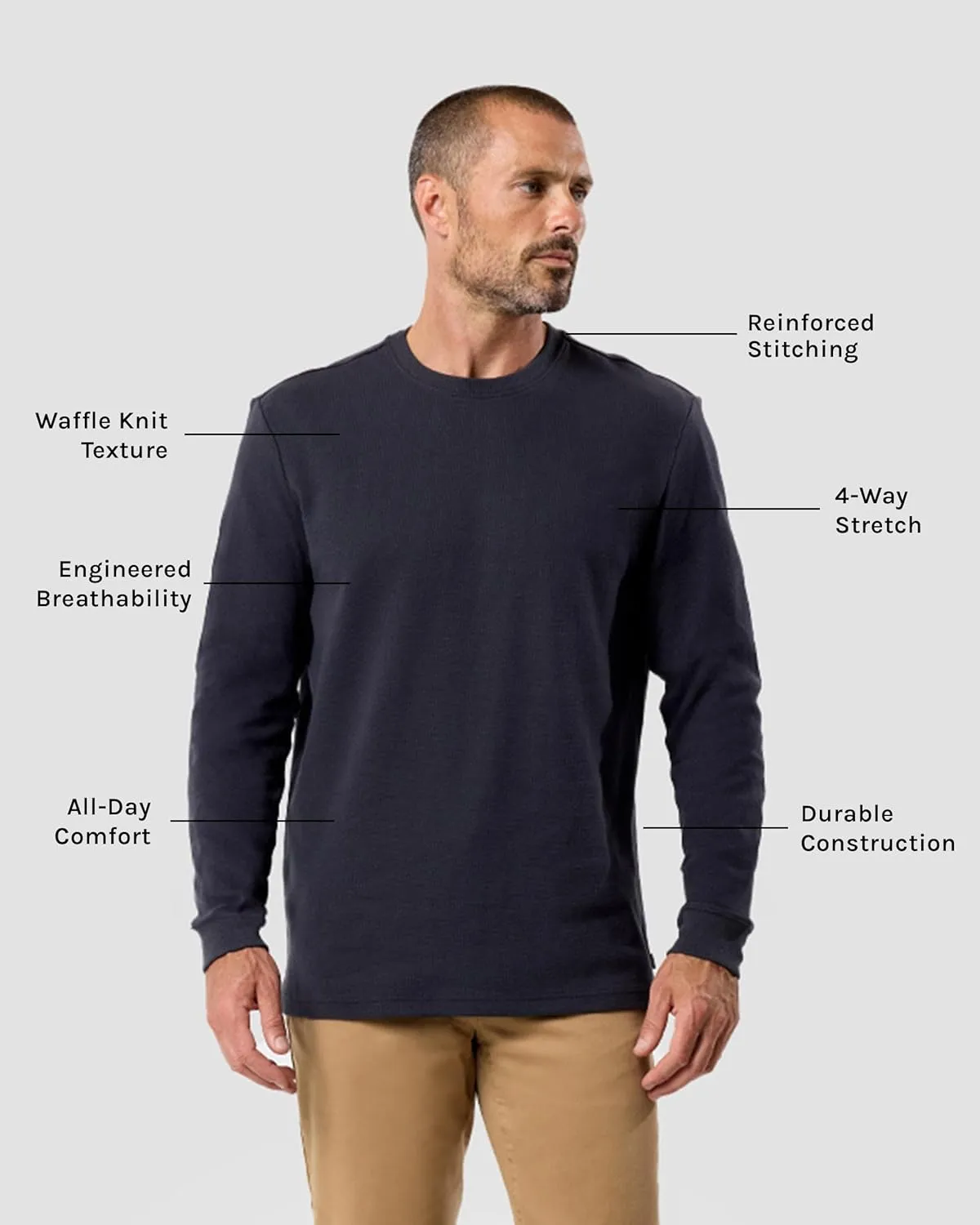 INTO THE AM Long Sleeve Waffle Knit Shirt S-4XL Premium Crew Neck Long John Thermal Shirts for Men