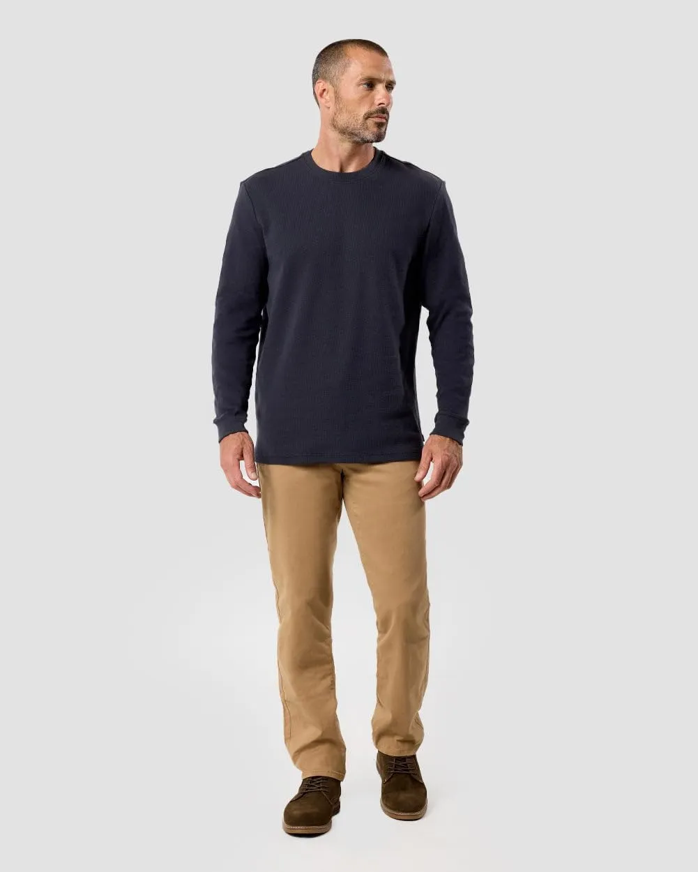 INTO THE AM Long Sleeve Waffle Knit Shirt S-4XL Premium Crew Neck Long John Thermal Shirts for Men