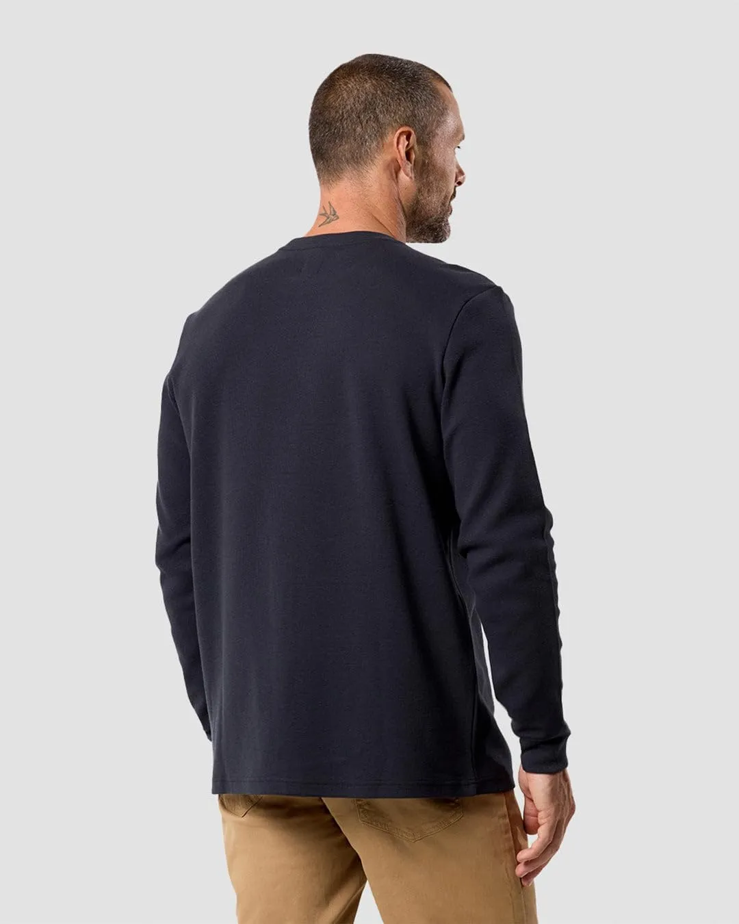 INTO THE AM Long Sleeve Waffle Knit Shirt S-4XL Premium Crew Neck Long John Thermal Shirts for Men