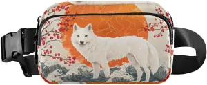 Japanese White Wolf Fanny Pack Water Resistant Waist Pack Sling Bag Purse for Women Men Travel Hiking