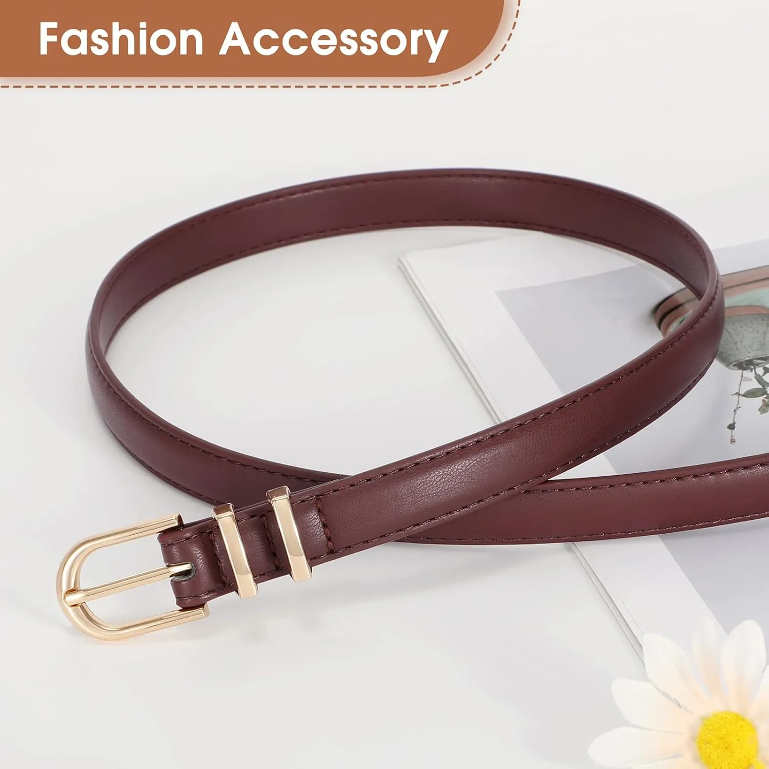 JASGOOD Womens Skinny Leather Belt Ladies Thin Faux Leather Belt with Gold/Silver Buckle for Jeans Dress Pants