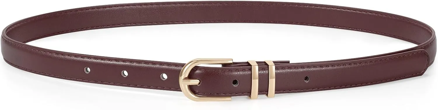 JASGOOD Womens Skinny Leather Belt Ladies Thin Faux Leather Belt with Gold/Silver Buckle for Jeans Dress Pants