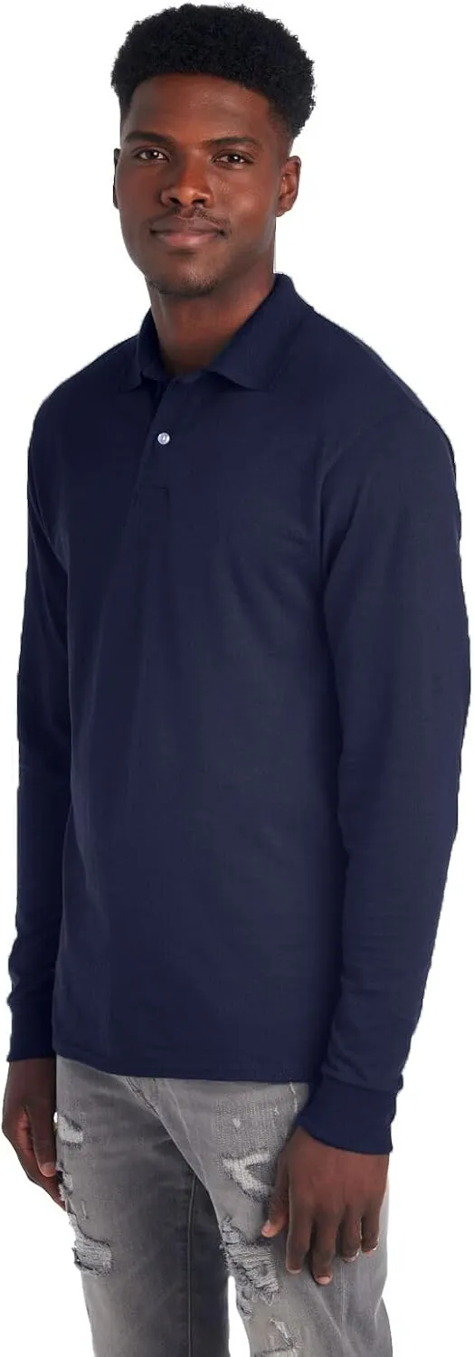 Jerzees Men's Long Sleeve Polo Shirts, Cotton Blend, Two Button Closure, Regular Fit, Sizes S-2x