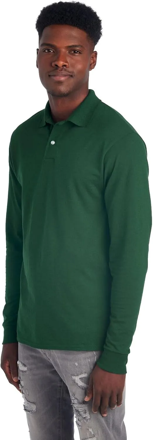 Jerzees Men's Long Sleeve Polo Shirts, Cotton Blend, Two Button Closure, Regular Fit, Sizes S-2x