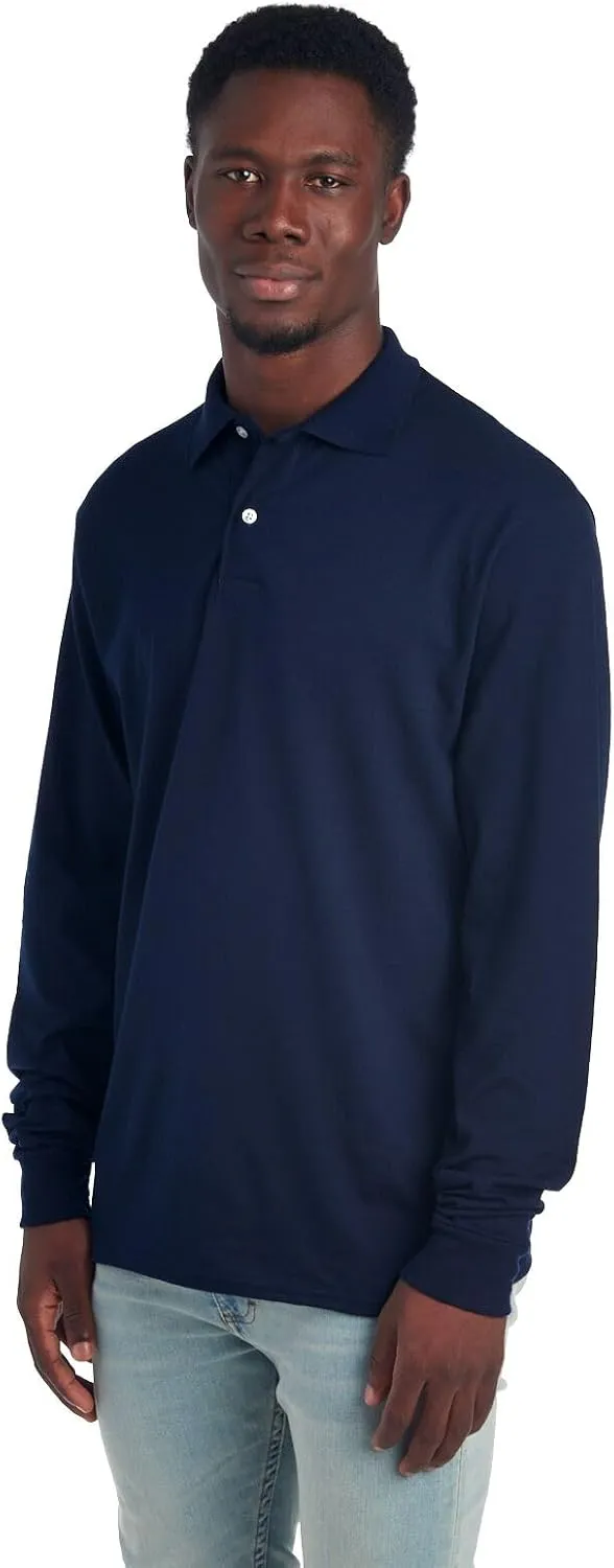 Jerzees Men's Long Sleeve Polo Shirts, Cotton Blend, Two Button Closure, Regular Fit, Sizes S-2x