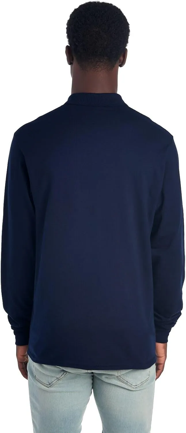 Jerzees Men's Long Sleeve Polo Shirts, Cotton Blend, Two Button Closure, Regular Fit, Sizes S-2x