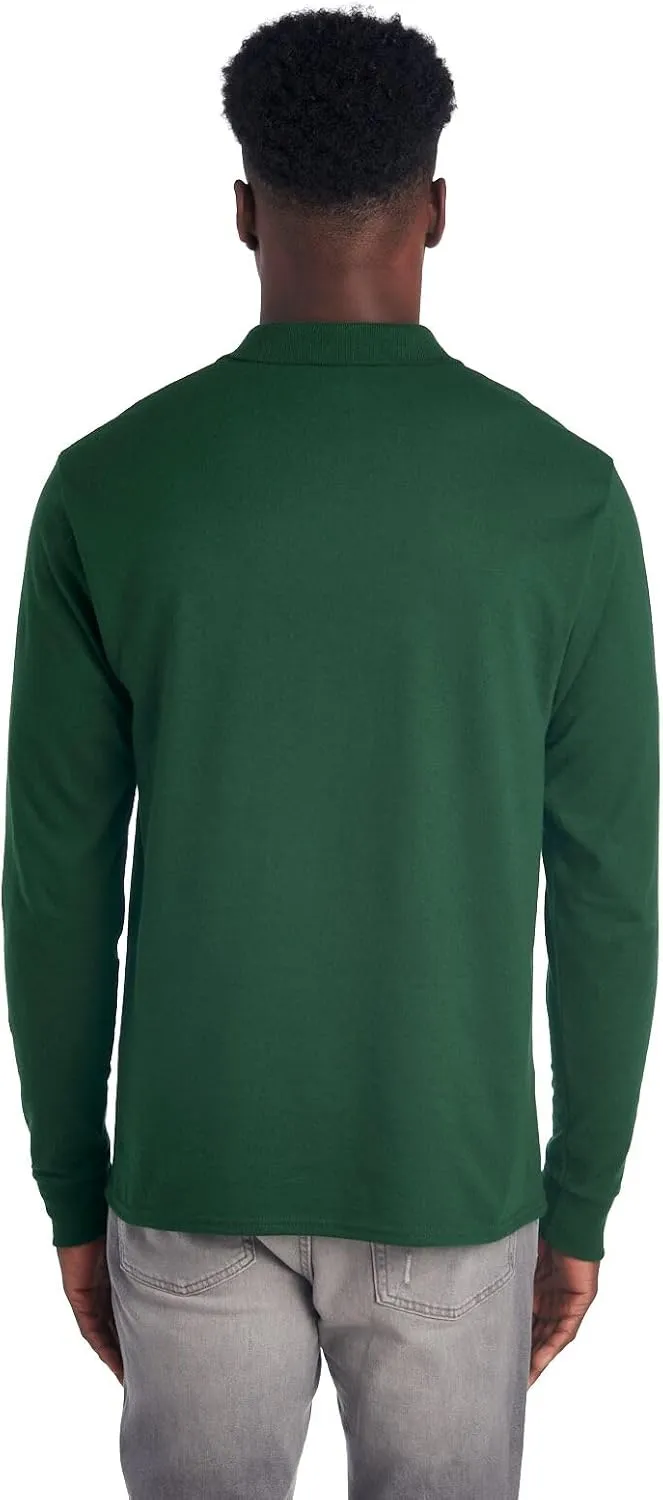 Jerzees Men's Long Sleeve Polo Shirts, Cotton Blend, Two Button Closure, Regular Fit, Sizes S-2x