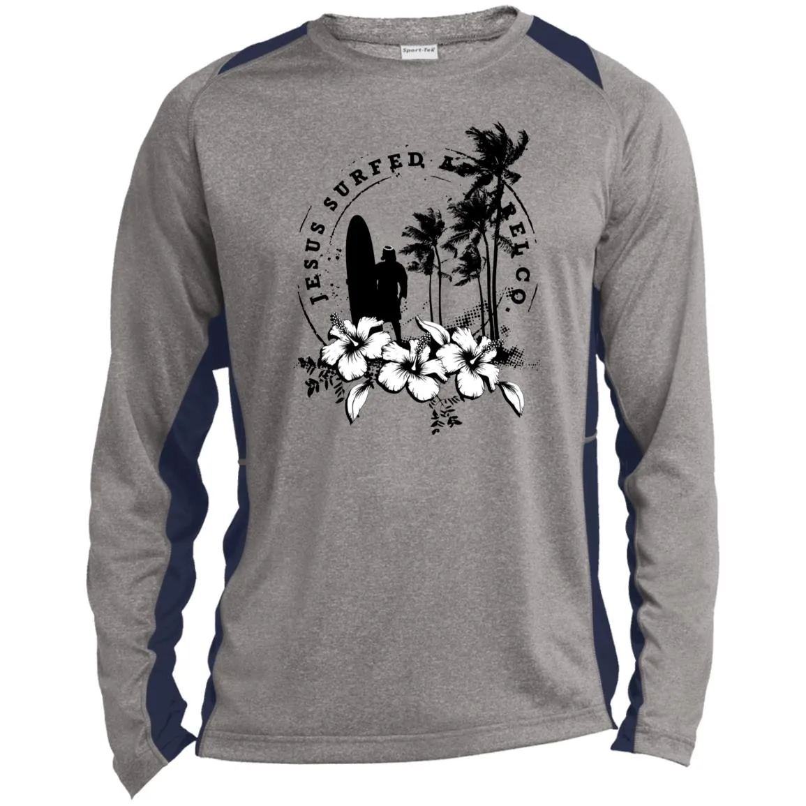 Jesus Surfed Apparel - Men's Long Sleeve Heather Colorblock Performance Shirt