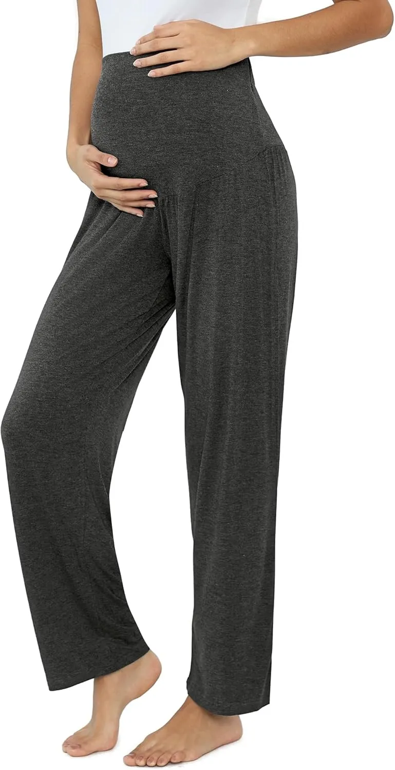 Joyaria Maternity Pants Summer Pregnancy Pants Wide Leg for Work Loose Lounge Pants Over The Belly Stretchy Sweatpants