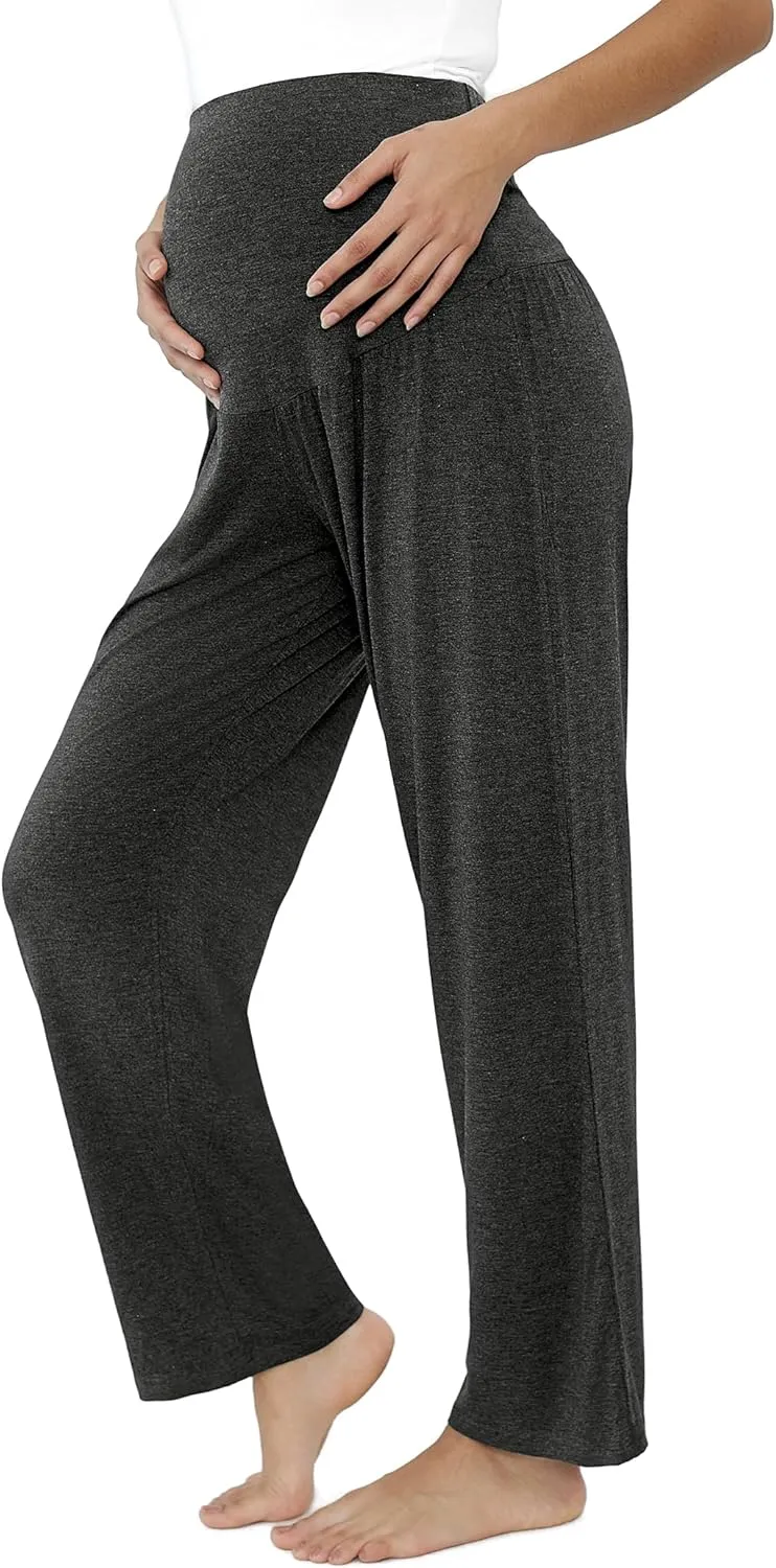 Joyaria Maternity Pants Summer Pregnancy Pants Wide Leg for Work Loose Lounge Pants Over The Belly Stretchy Sweatpants