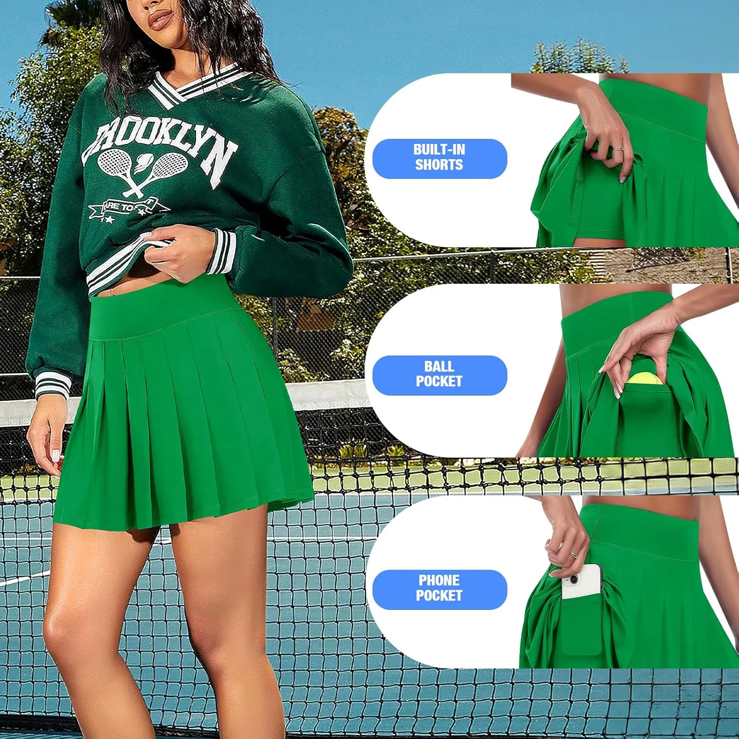 JoyGirl Womens Pleated Skirt with Shorts Tennis Skirt School Uniform Skirt Mini Skater Skirts Skorts with Pockets