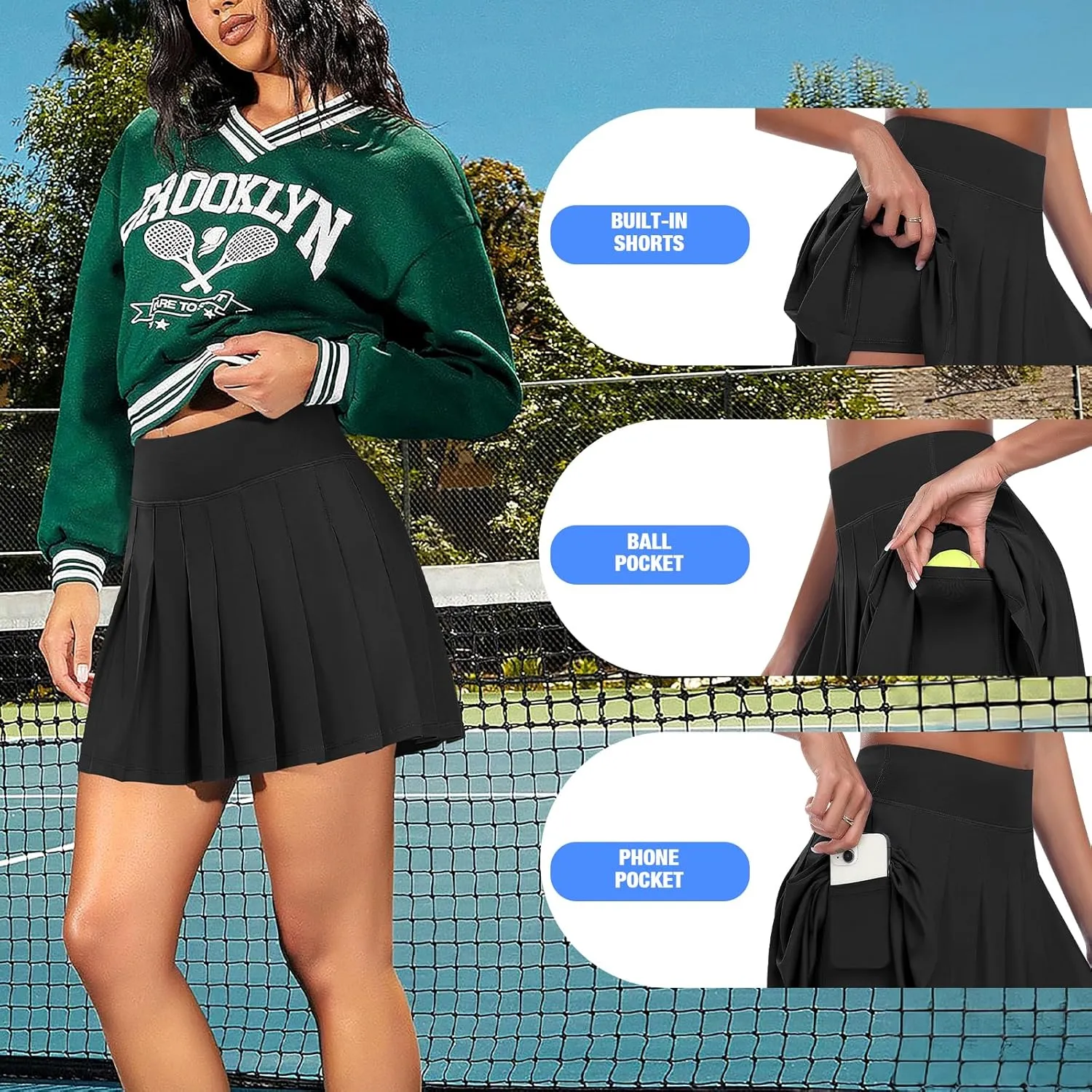 JoyGirl Womens Pleated Skirt with Shorts Tennis Skirt School Uniform Skirt Mini Skater Skirts Skorts with Pockets