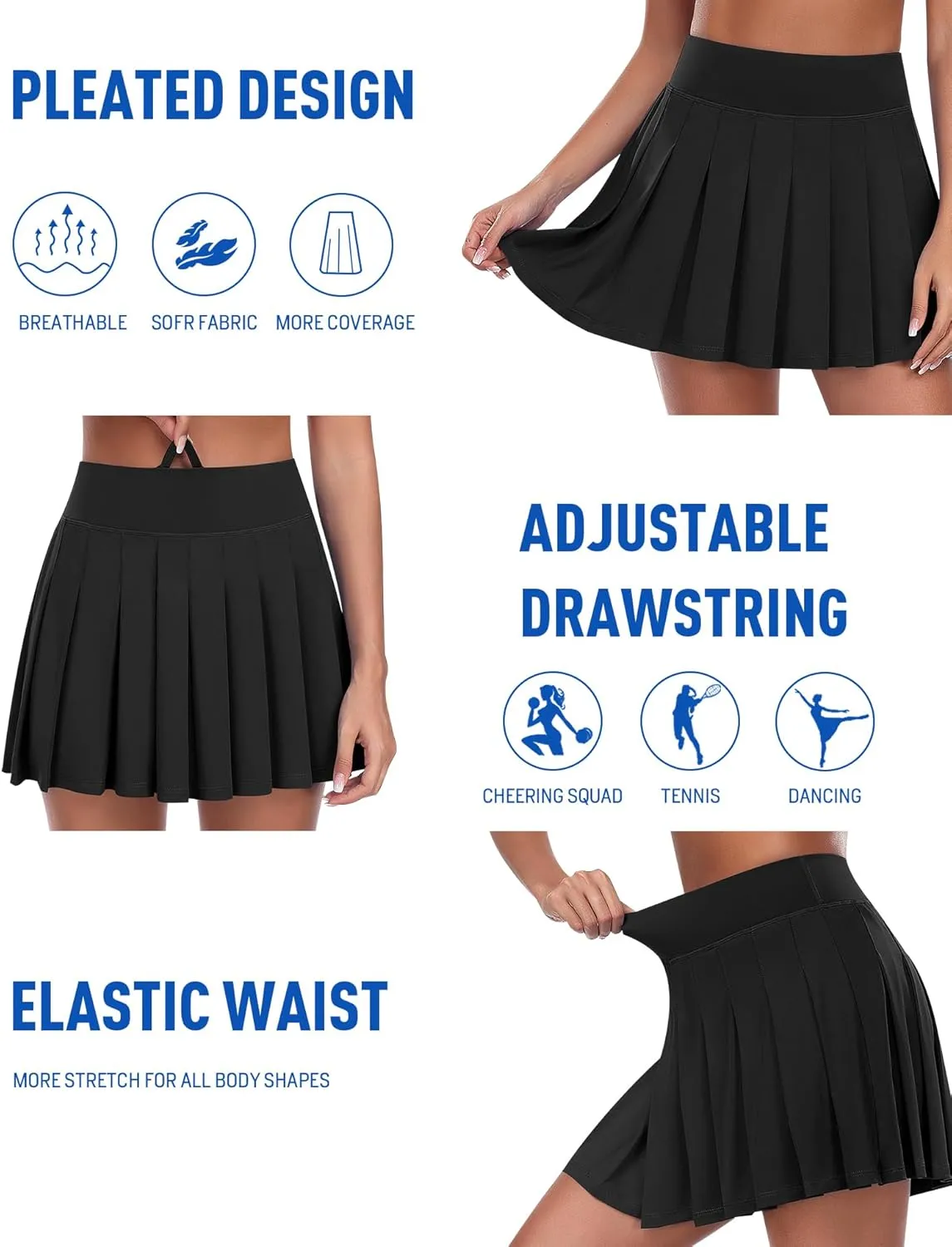 JoyGirl Womens Pleated Skirt with Shorts Tennis Skirt School Uniform Skirt Mini Skater Skirts Skorts with Pockets