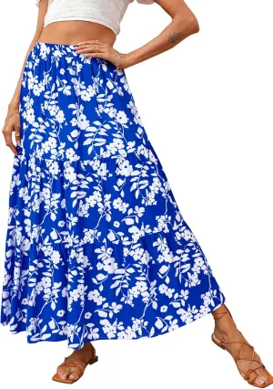 KIRUNDO Women's 2025 Spring Summer High Waist Boho Floral Maxi Skirt Casual Flowy Swing Pleated A Line Beach Long Skirts