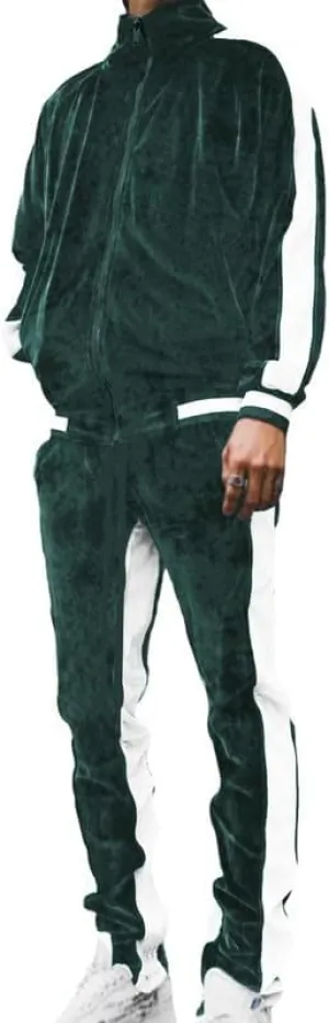 KISSQIQI Velour Tracksuit Mens 2 Piece Velvet Zipper Jacket Drawtsring Waistband Sweatpants Sweatsuits Set Casual Outfits