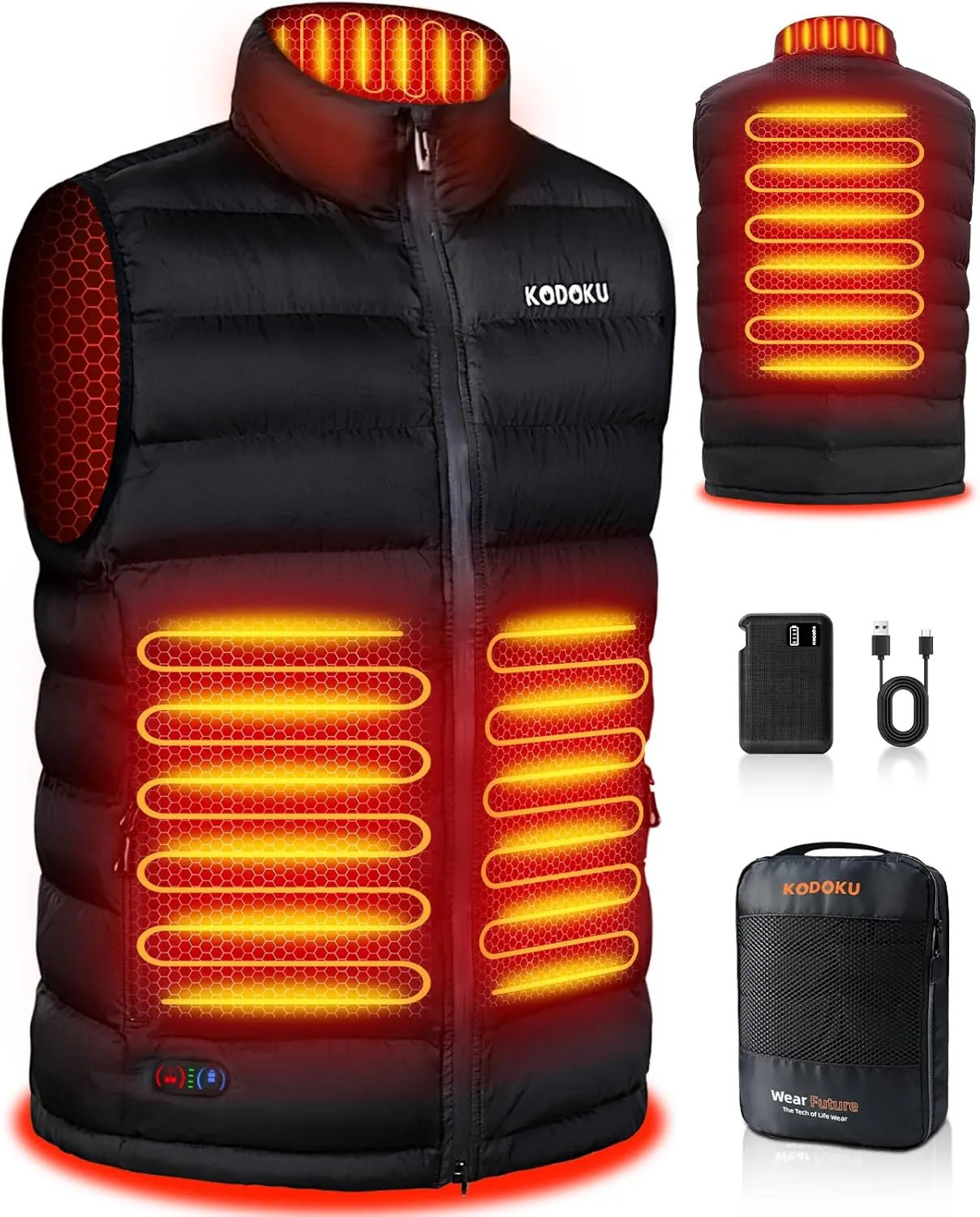 KODOKU Men's Heated Vest with Battery Pack Included 7.4V, 2024 Upgrade Heating Wire, Electric Warm Vest for Winter Hiking