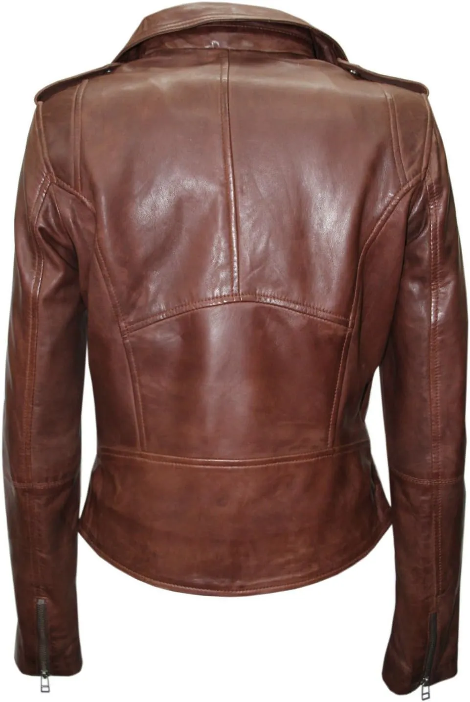 Ladies Brown Casual Retro Brando Soft Nappa Leather Biker Jacket