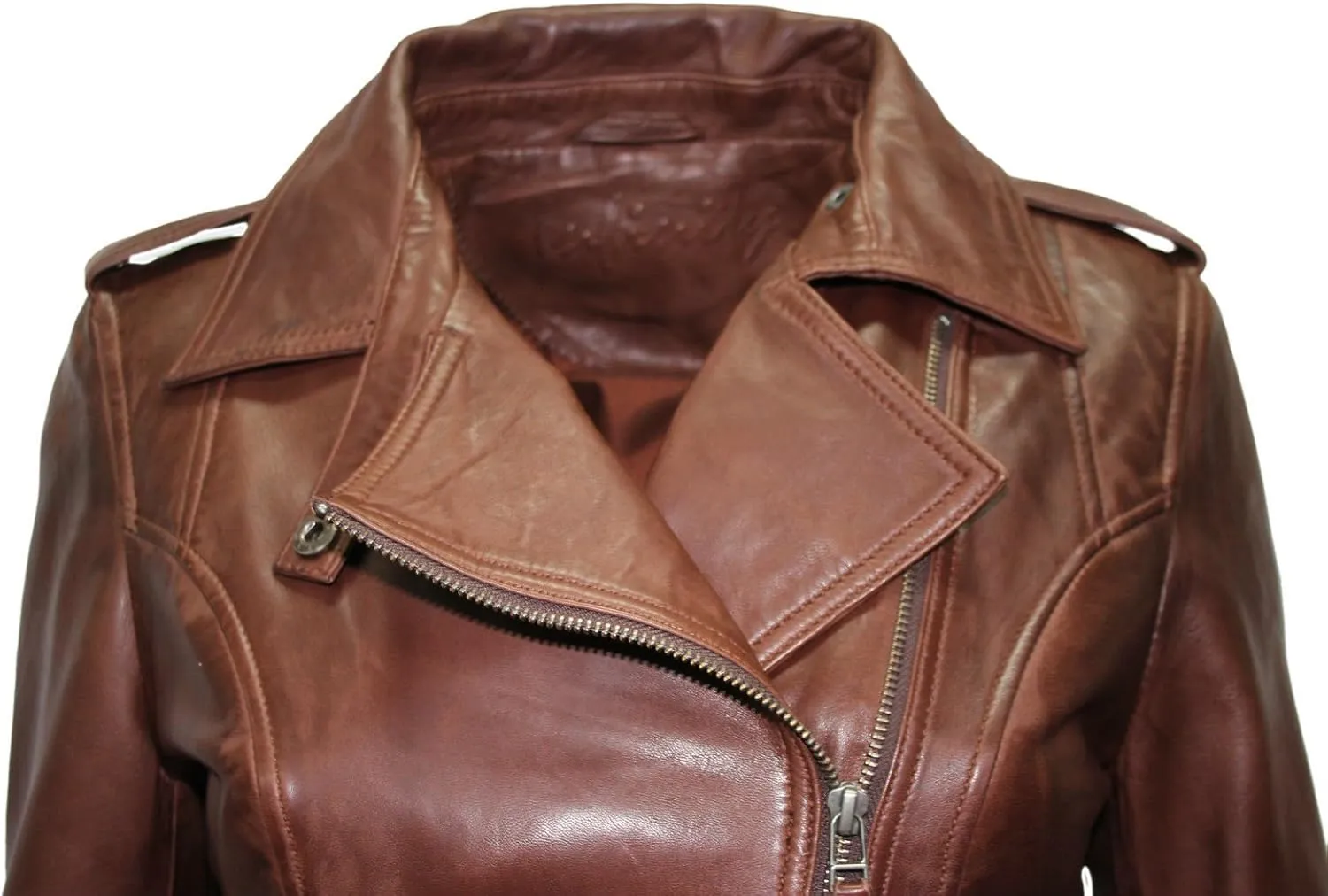 Ladies Brown Casual Retro Brando Soft Nappa Leather Biker Jacket