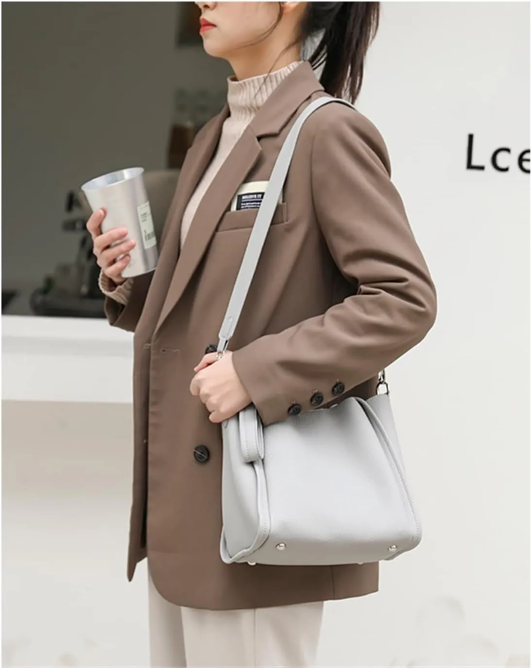 Ladies handbag soft leather bucket bag shoulder crossbody bag
