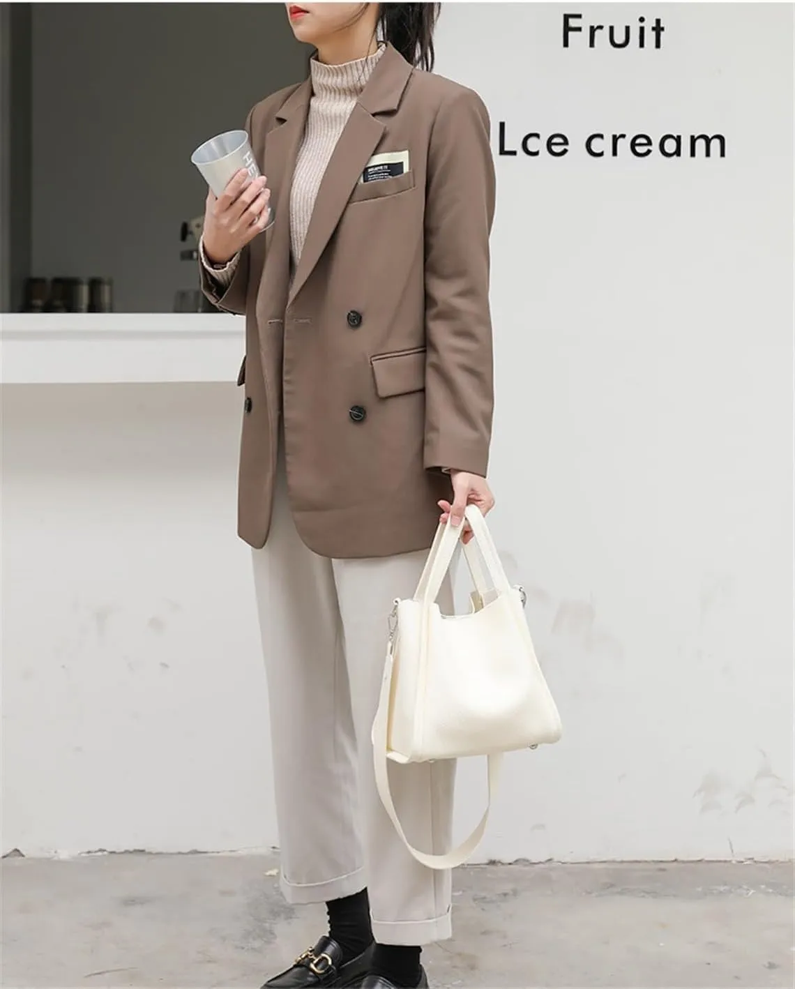 Ladies handbag soft leather bucket bag shoulder crossbody bag(White)