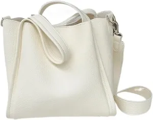 Ladies handbag soft leather bucket bag shoulder crossbody bag(White)