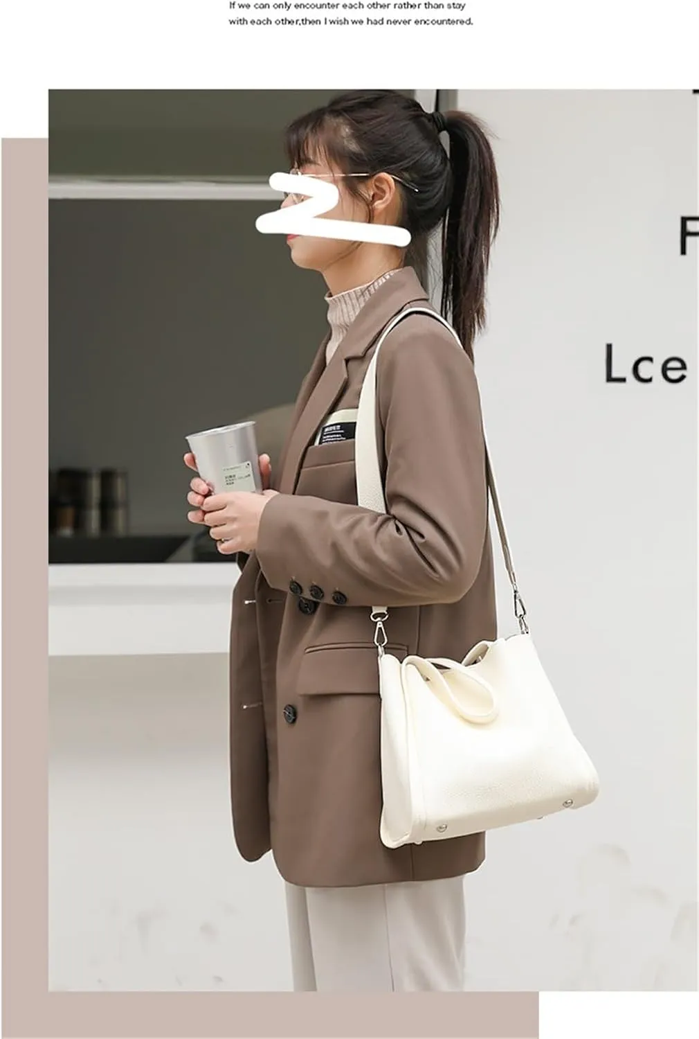 Ladies handbag soft leather bucket bag shoulder crossbody bag(White)