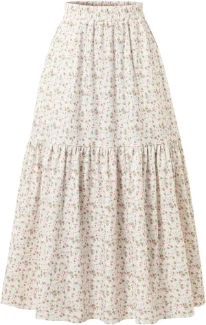 Ladies' High-Waisted Printed Skirt with Elastic Waist and Pleated Skirt in Spring Summer Autumn and Winter